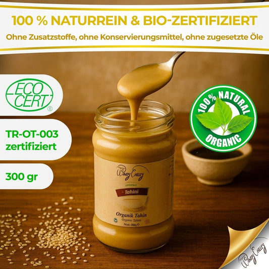 100% Natur Tahini Bio Sesampaste – ECOCERT Zertifiziert, 300g | Vegan & Gesund