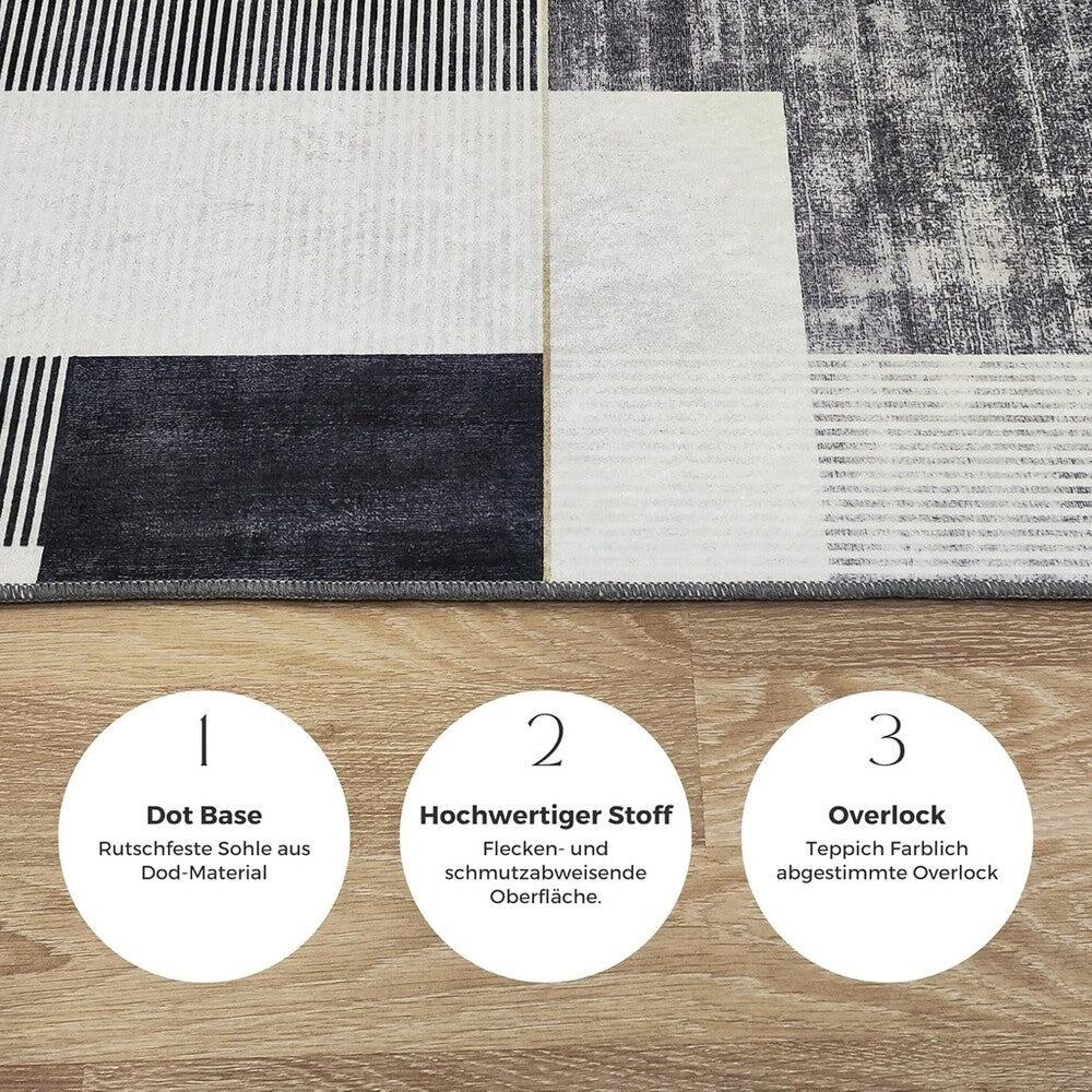 Miqna 2-tlg. rutschfestes Badteppich Set , waschbar (60x100 & 50x60 cm)