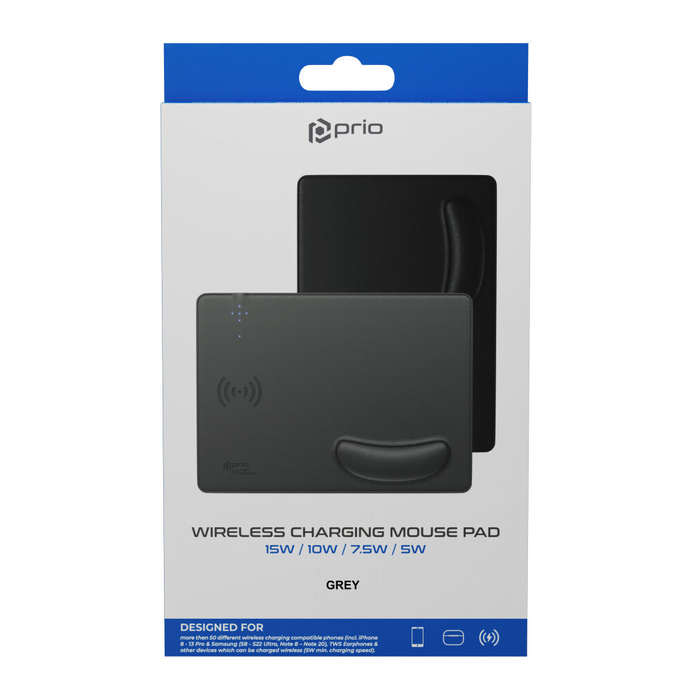 prio Schnelllade-Mauspad 15 W (USB C) grau