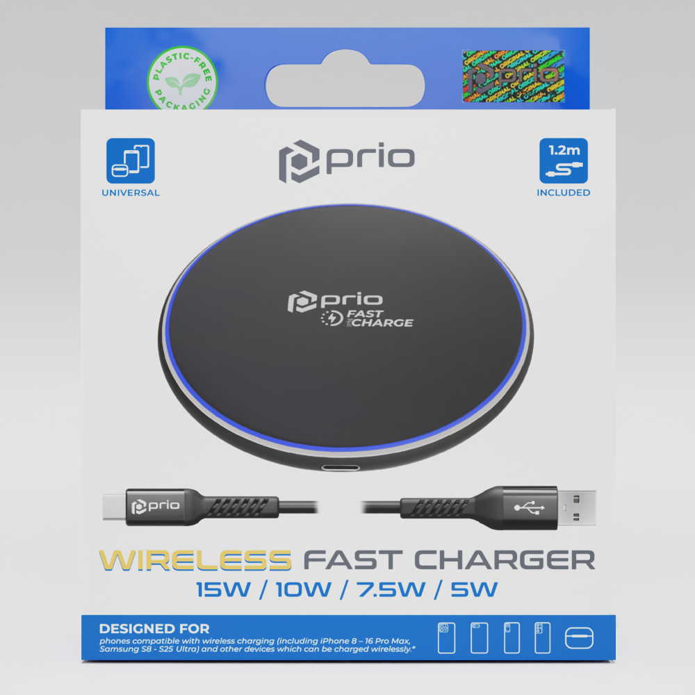 prio kabelloses Schnellladegerät 15W (USB C) schwarz