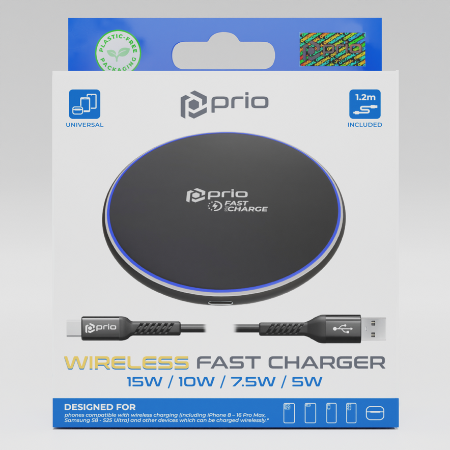 prio kabelloses Schnellladegerät 15W (USB C) schwarz