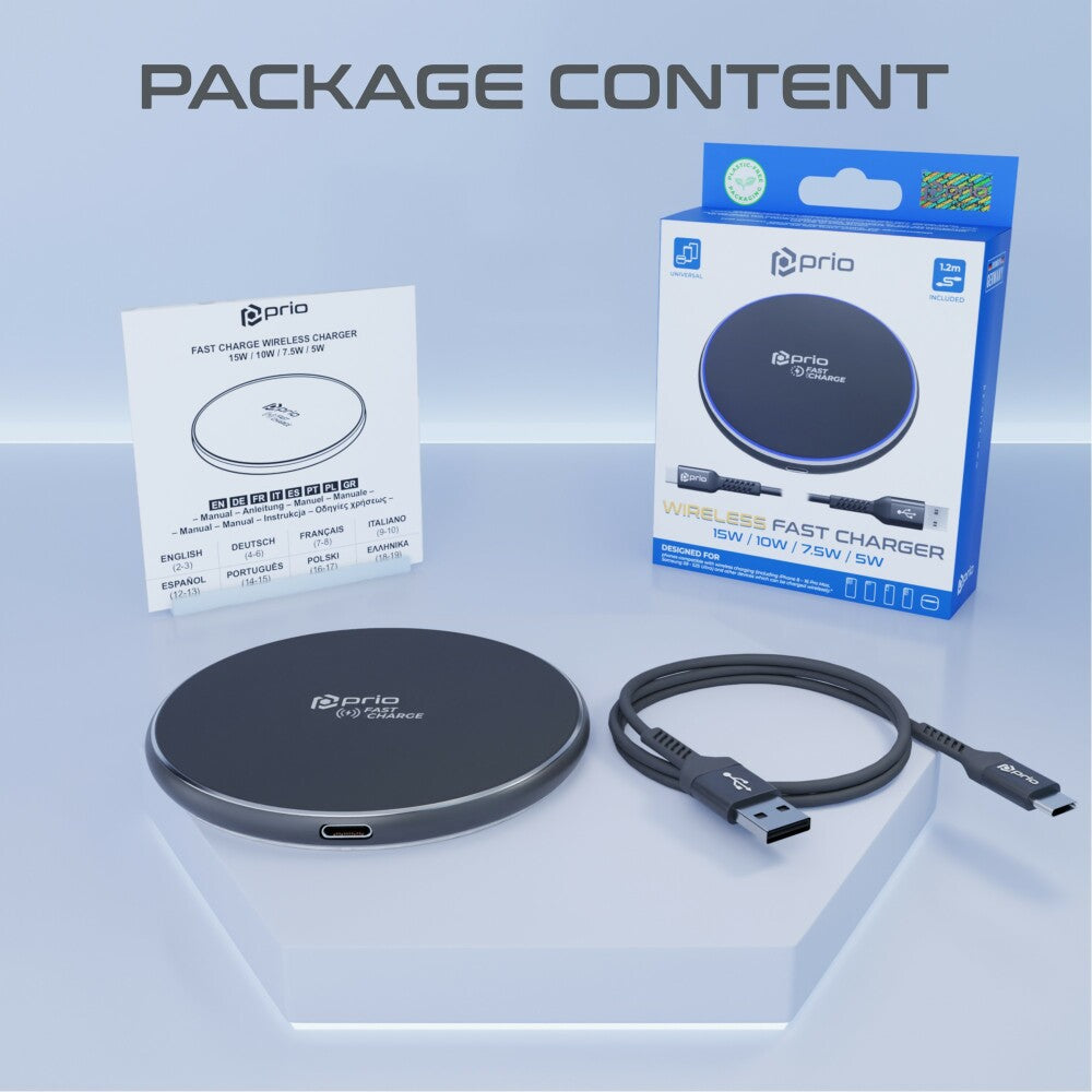 prio kabelloses Schnellladegerät 15W (USB C) schwarz