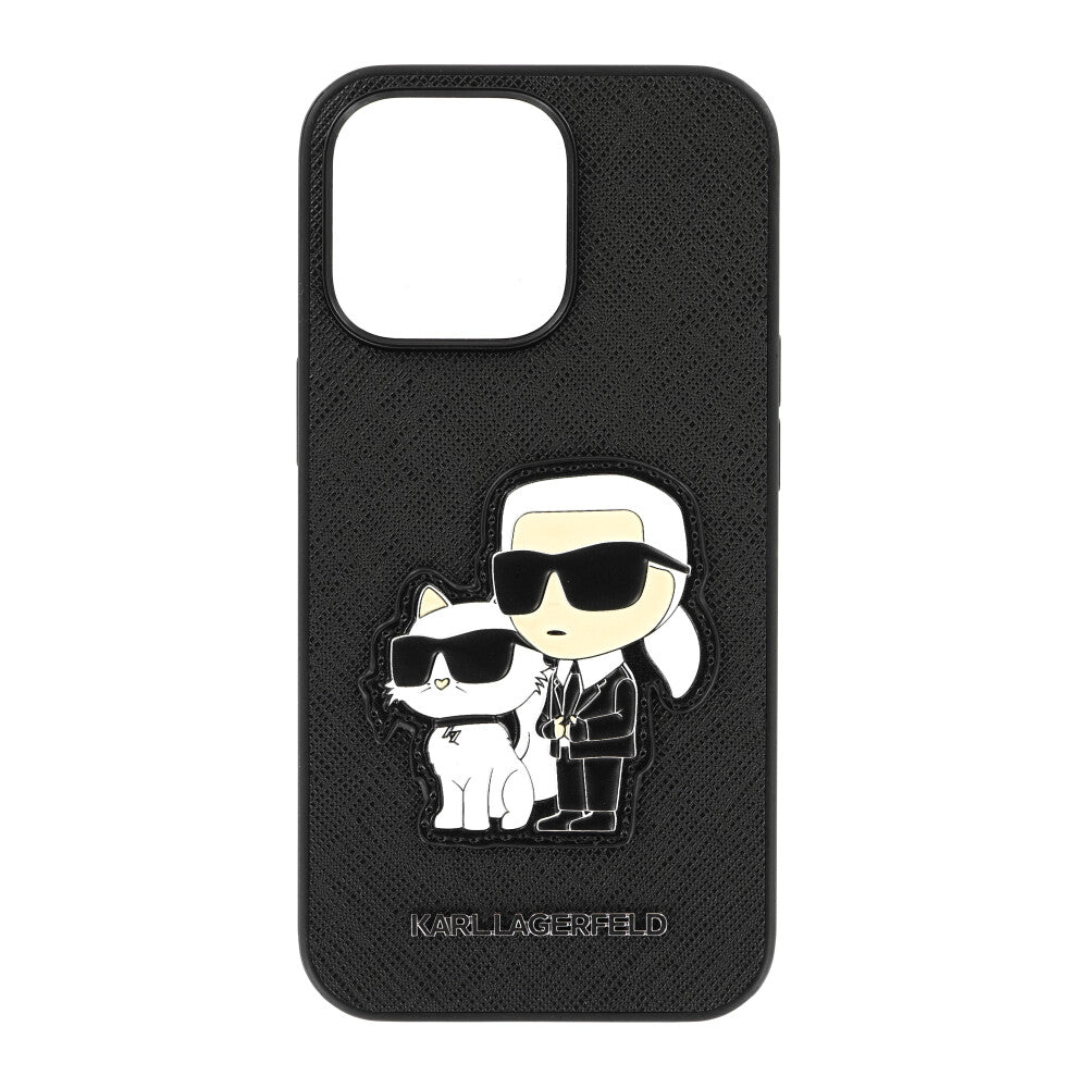 Karl Lagerfeld PU Saffiano Karl and Choupette NFT Back Cover für iPhone 13 Pro Schwarz