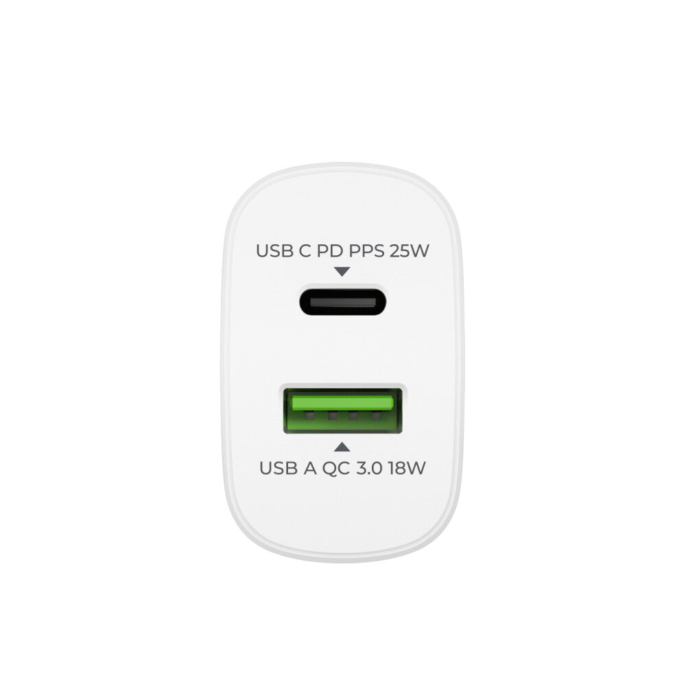prio Schnellladegerät 25W PD PPS (USB C) + QC 3.0 (USB A) weiß