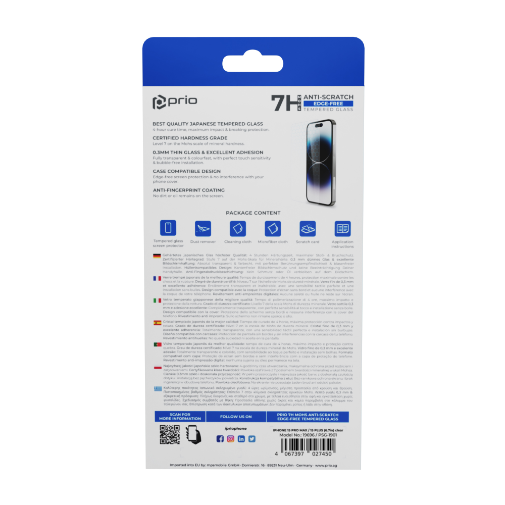 prio Anti-Scratch Displayschutzglas für iPhone 15 Pro Max / 15 Plus (6.7in) transparent