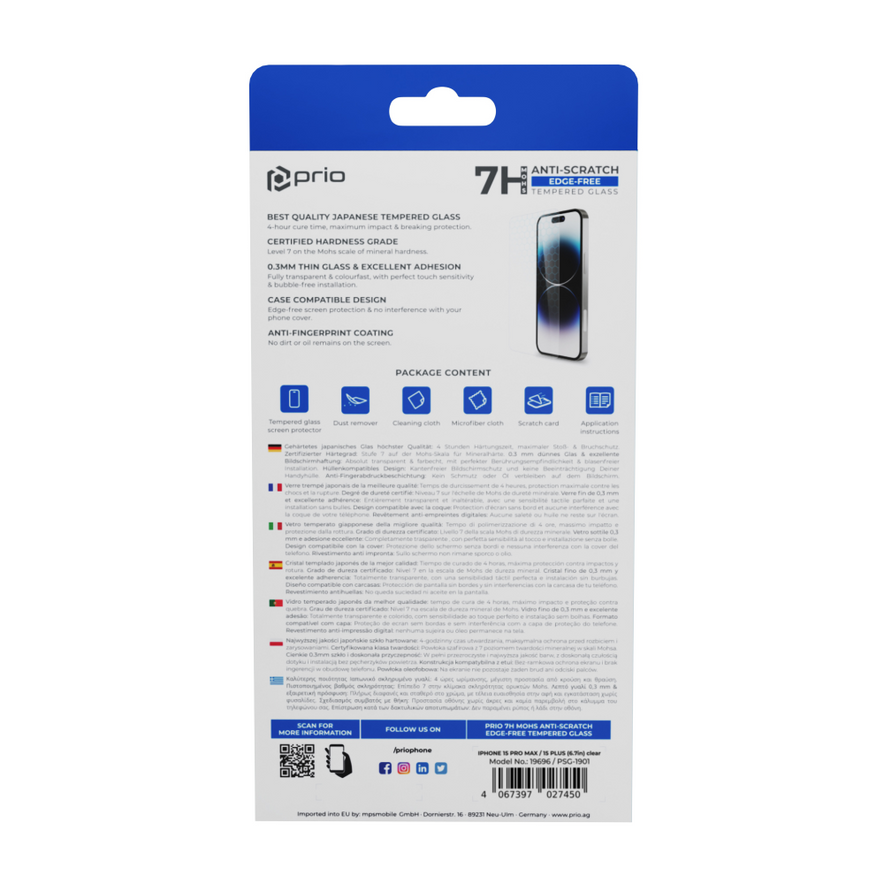 prio Anti-Scratch Displayschutzglas für iPhone 15 Pro Max / 15 Plus (6.7in) transparent