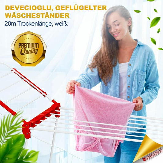 LINDA Flügelwäschetrockner | Klappbar, 20m Trockenlänge, mit Sockenhalter