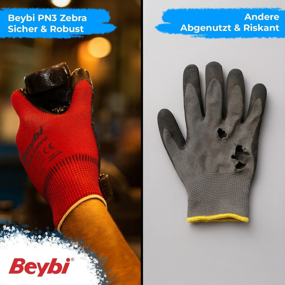 12 Paar Arbeitshandschuhe, Polyester, Rot und Schwarz