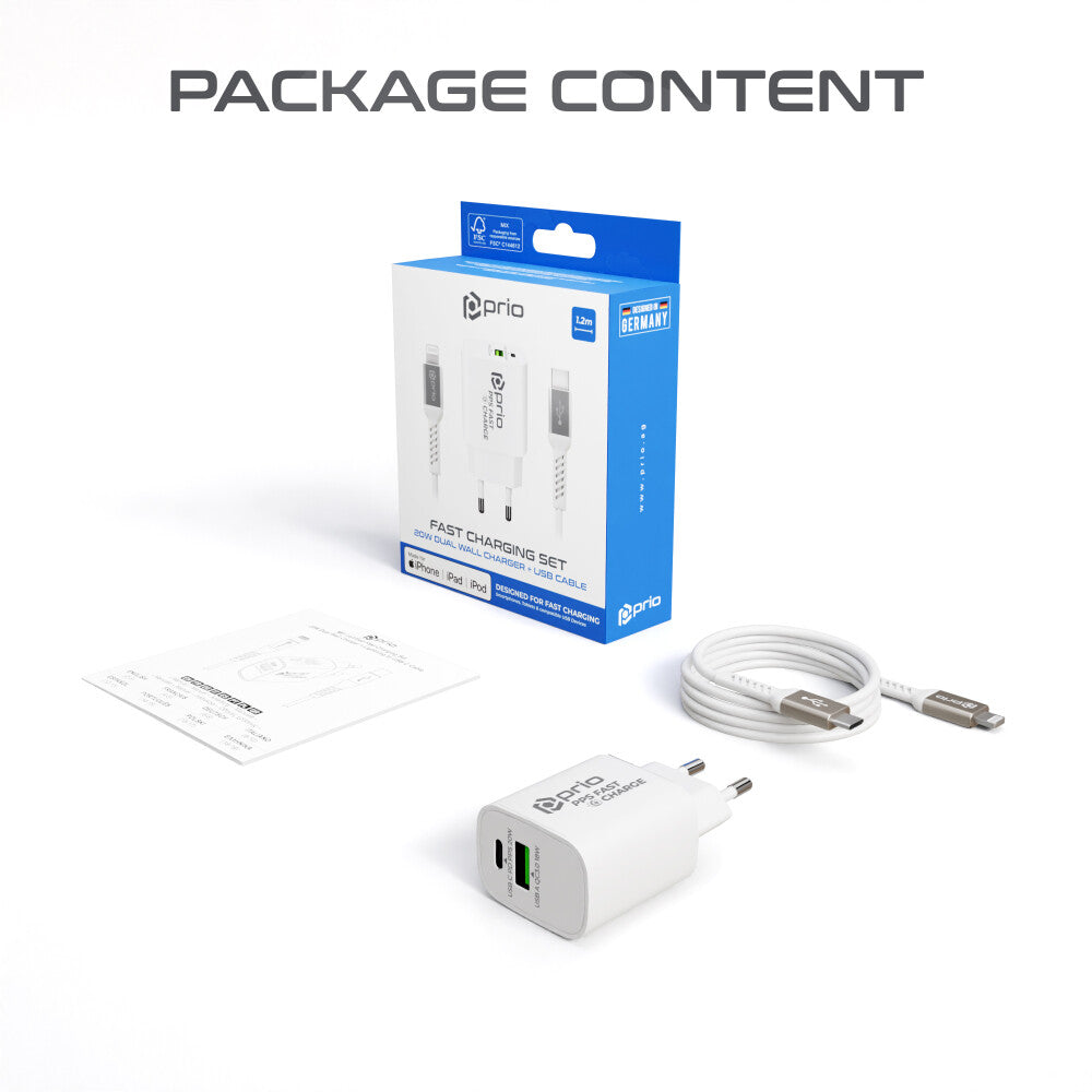prio MFi Schnellladeset (20W Ladegerät + Lightning-Kabel) weiß