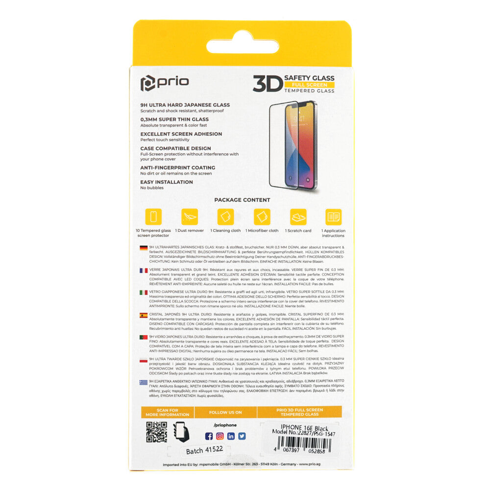 prio 10x 3D Panzerglas Schutzfolie für iPhone 16e schwarz