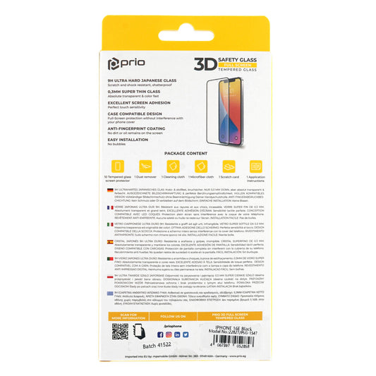 prio 10x 3D Panzerglas Schutzfolie für iPhone 16e schwarz