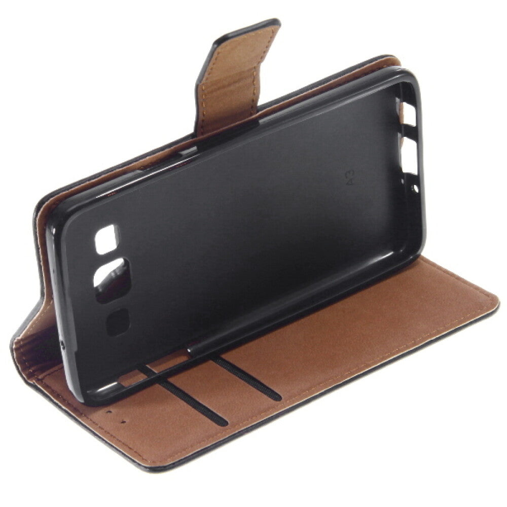 Leder Handyhülle für Samsung Galaxy A3 A300 Schwarz Schutz Tasche