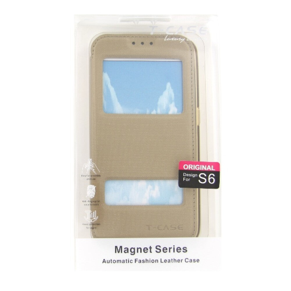 Lux Magnet Flip Handyhülle für Samsung Galaxy S6 Gold Schutz Tasche