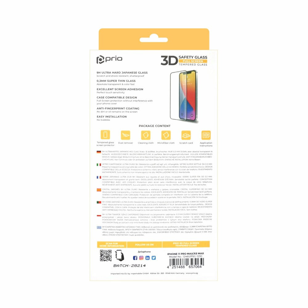 prio 3D Displayschutzglas für iPhone 11Pro Max/XS Max schwarz