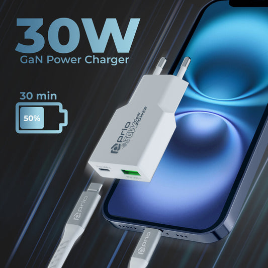 prio Lade- und Set (30W GaN Ladegerät + USB C - USB C Kabel) weiß