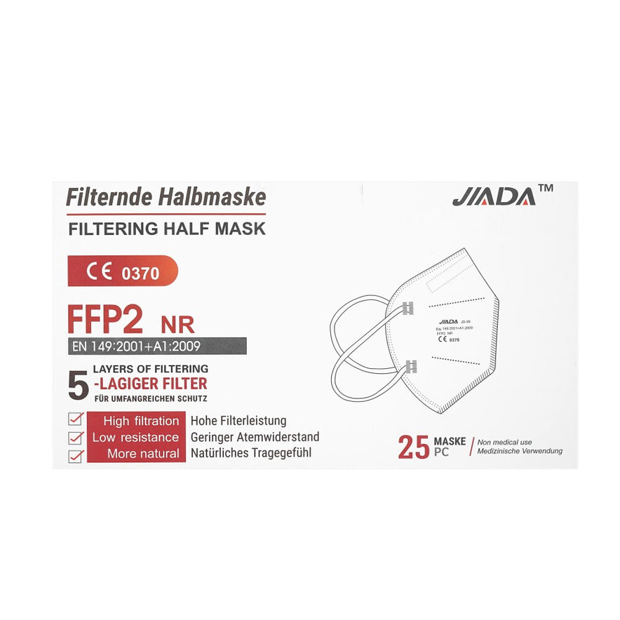 Original 25x FFP2 NR Einwegmaske Atemschutzmaske Halbfiltermaske Weiß JD-99