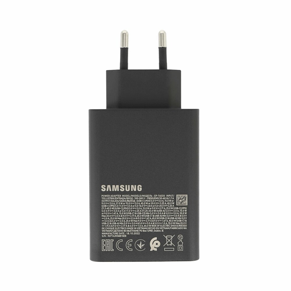 Original Samsung 65W Schnellladegerät für USB-C + USB-A Schwarz EP-T6530NBEGEU