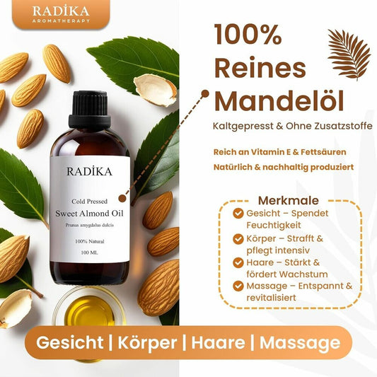Mandelöl süß, Kaltgepresst, 100% Rein, BIO, natürlich, 100 ml