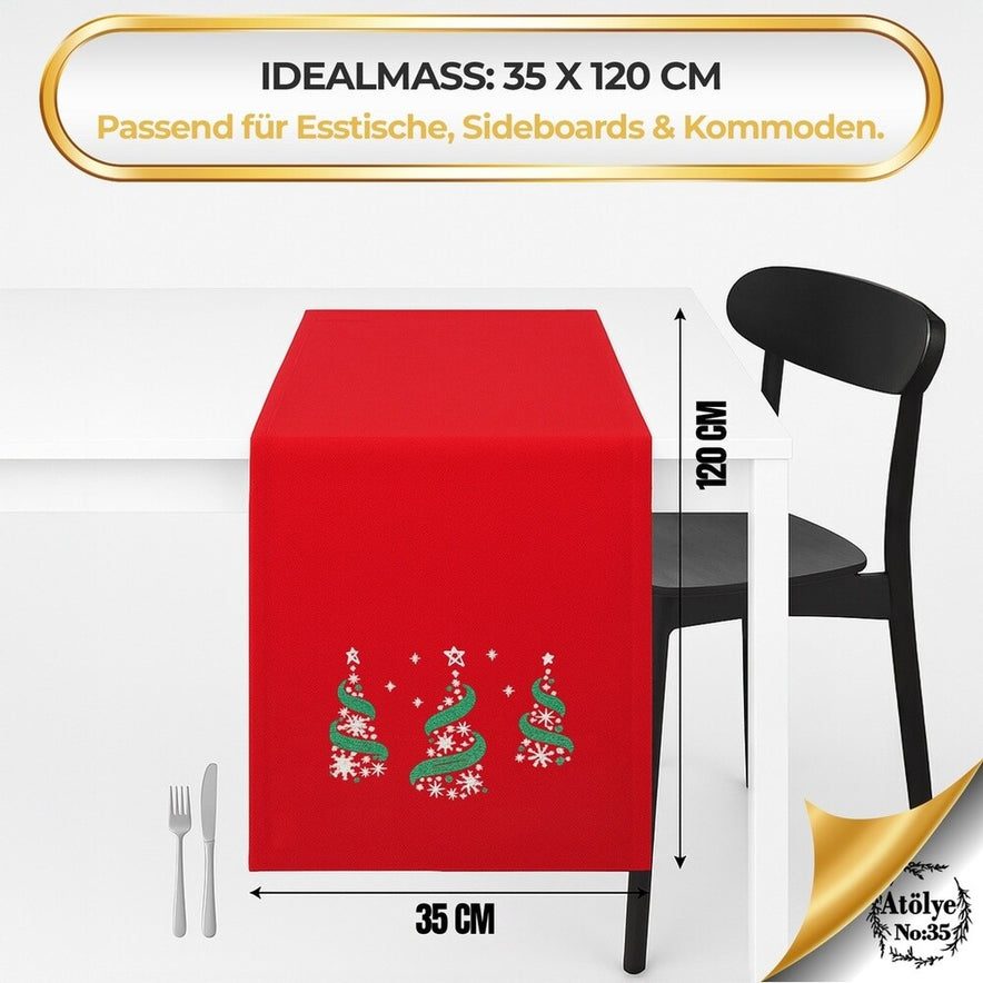 Tischsets Weihnachten, 4er Set Rot Gold Rentier-Stickerei, Abwaschbar 45x35 cm