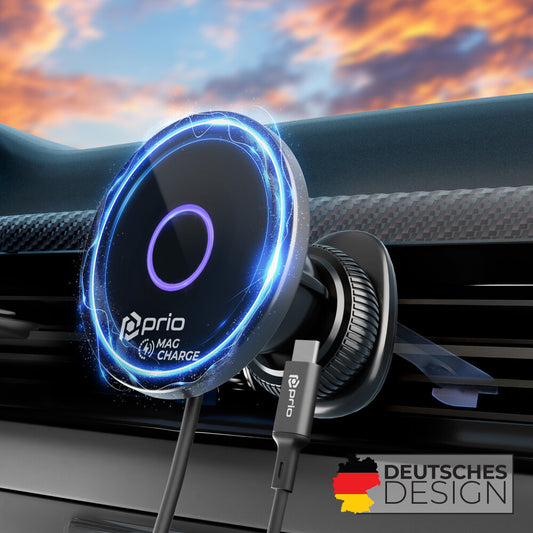 prio 15W Wireless Car Charger MAG (USB C) black