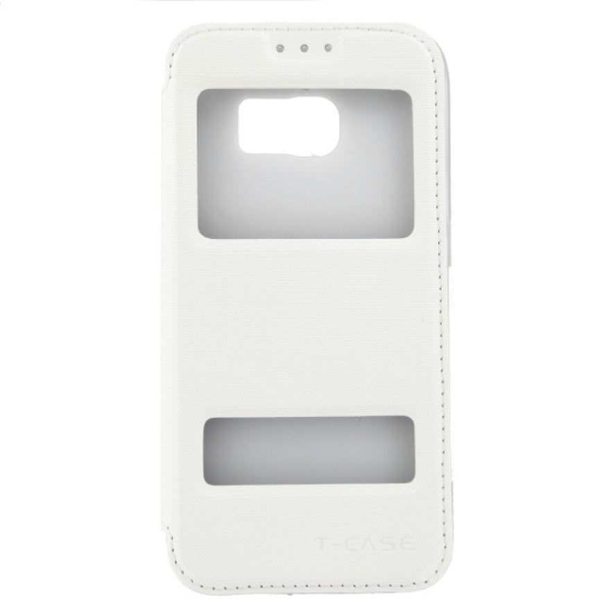 Flip Cover Handyhülle für Samsung S6 Edge Weiß Magnetisch