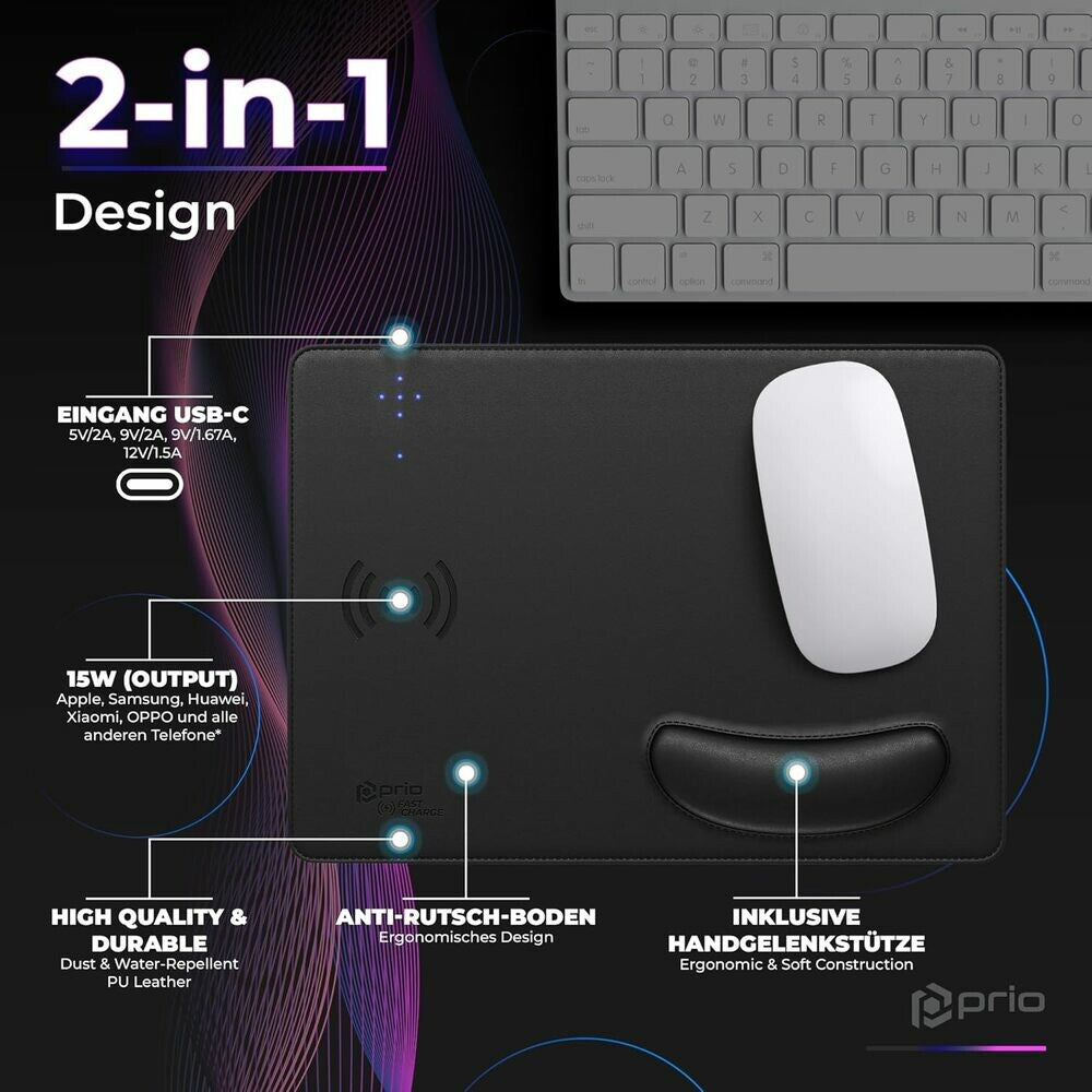 prio Schnelllade Mauspad 15 W (USB C) schwarz