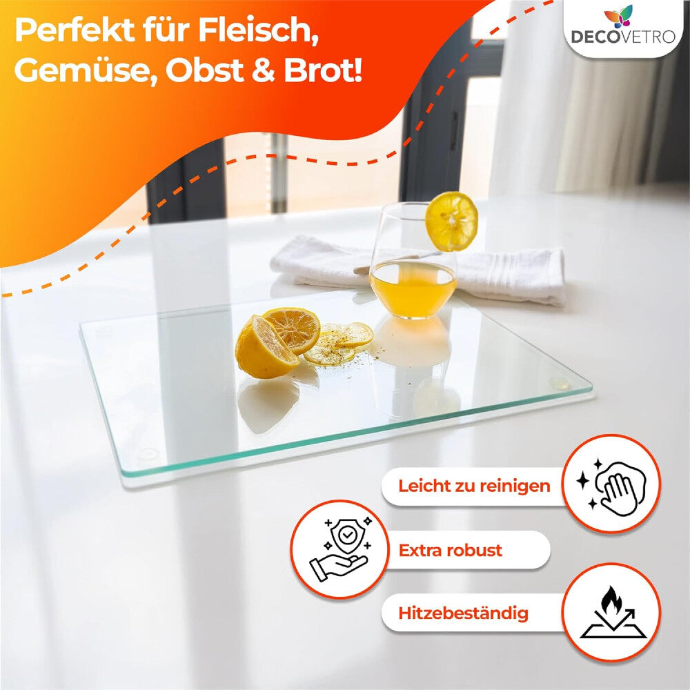 Decovetro Schneidebrett Glas |40x30cm | Glasschneidebrett | Leicht zu reinigen