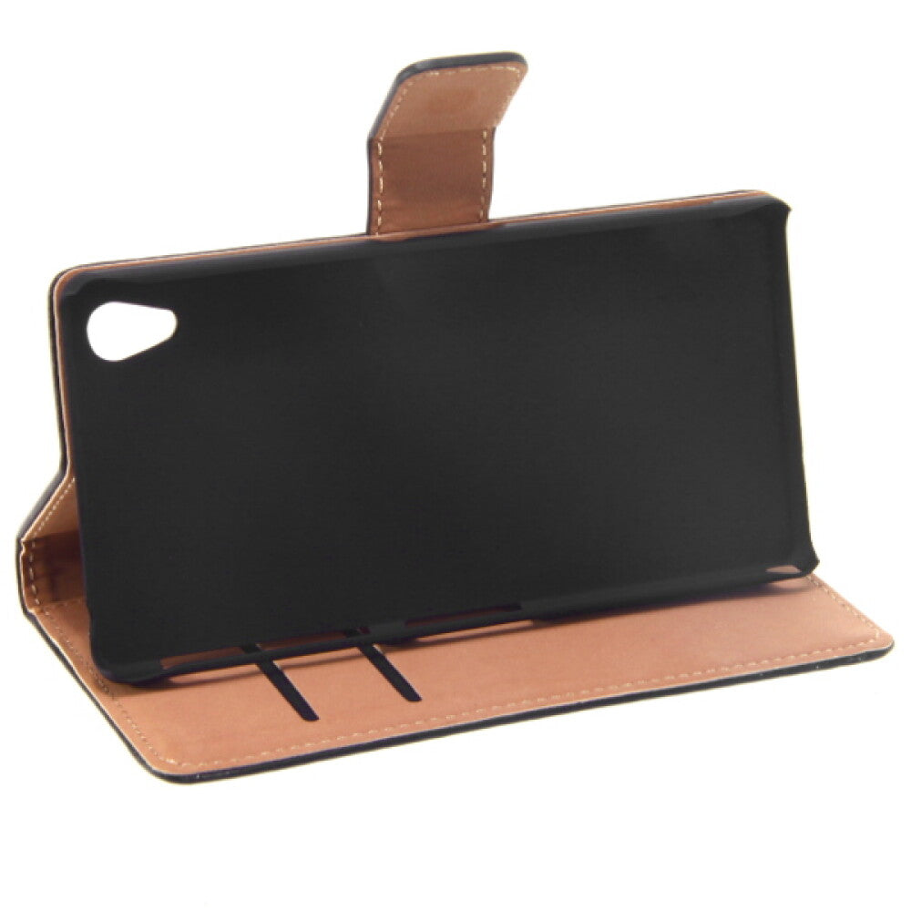 Leder Handyhülle für Sony Xperia Z2 Schwarz Tasche Schutz Case