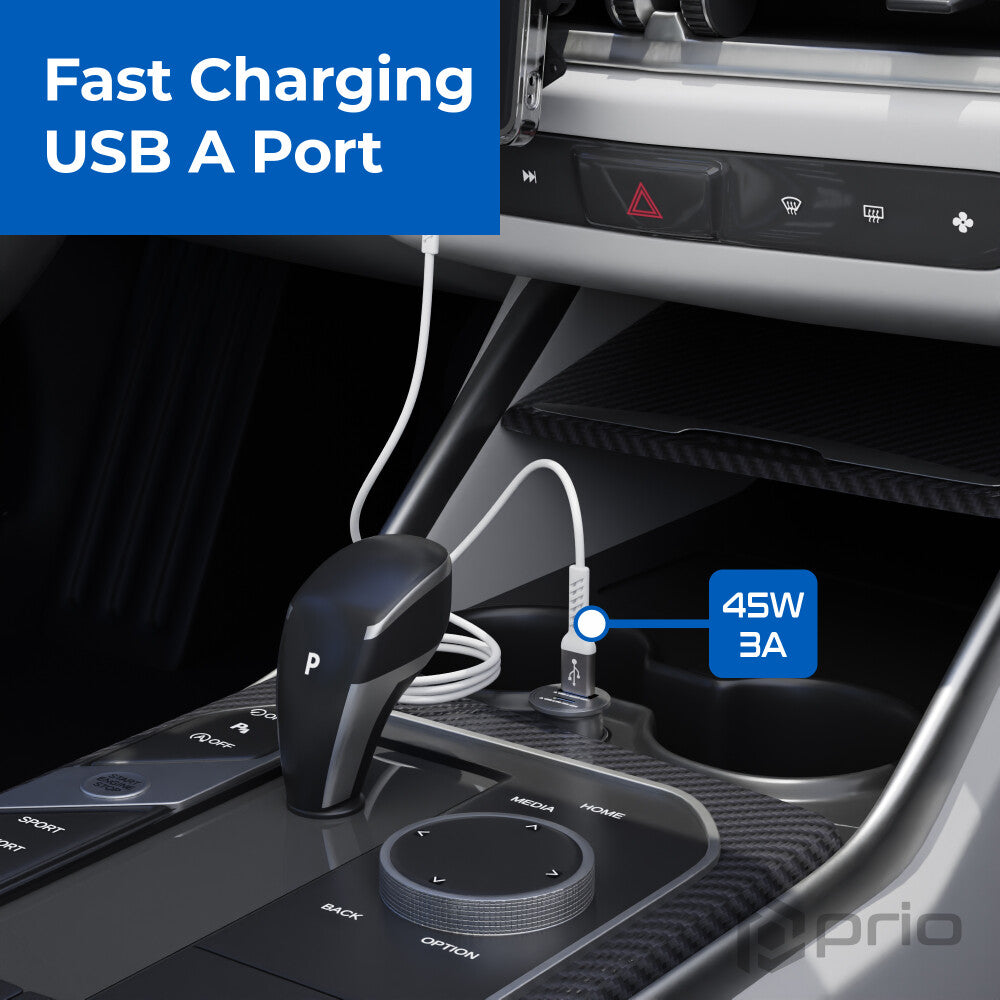 prio KFZ-Schnellladegerät 45W PD PPS (USB C) + 45W (USB A) silber