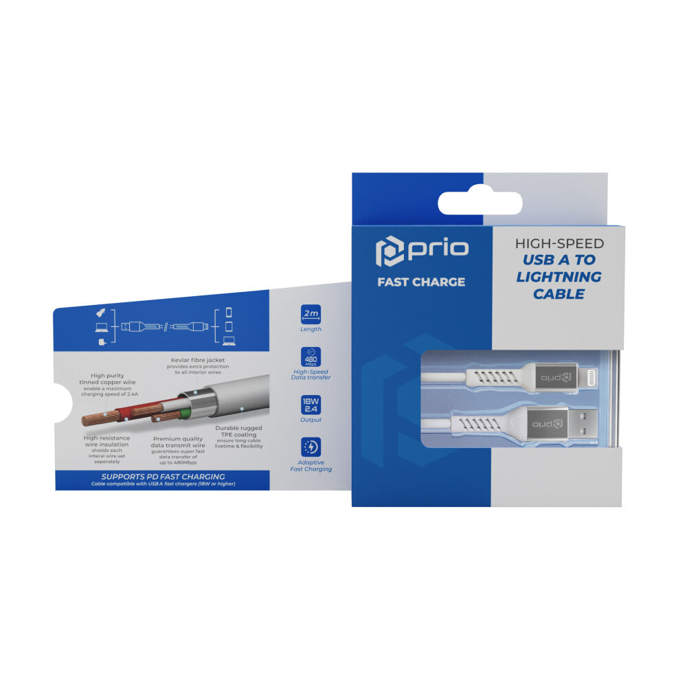 prio Lade- und Synchronisierungskabel USB A auf Lightning Mfi zertifiziert 2m weiß