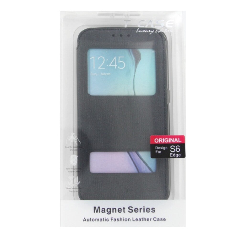 Lux Magnet Flip Handyhülle für Samsung S6 Edge Schwarz