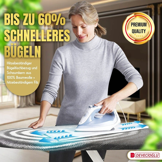 Bügelbrett, Bügeleisen Ablage, Bügelbrettbezug 43x123cm, Höhe 55-90cm, Grau