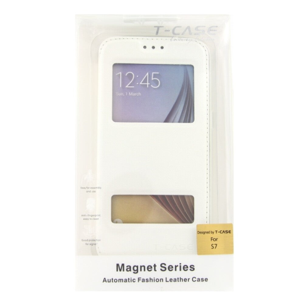 Flip Cover Handyhülle für Samsung Galaxy S7 Weiß Magnetisch