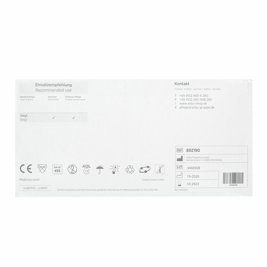 Wibu+ Vinyl Gloves, 100 pieces, size L, clear