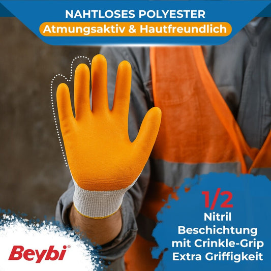 12 Paar Arbeitshandschuhe, Polyester, Gelb und Weiß