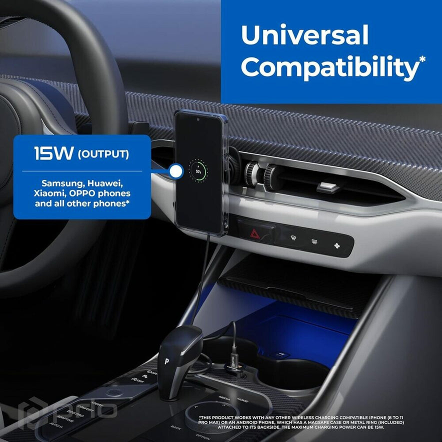 prio 15W Wireless Car Charger MAG (USB C) black