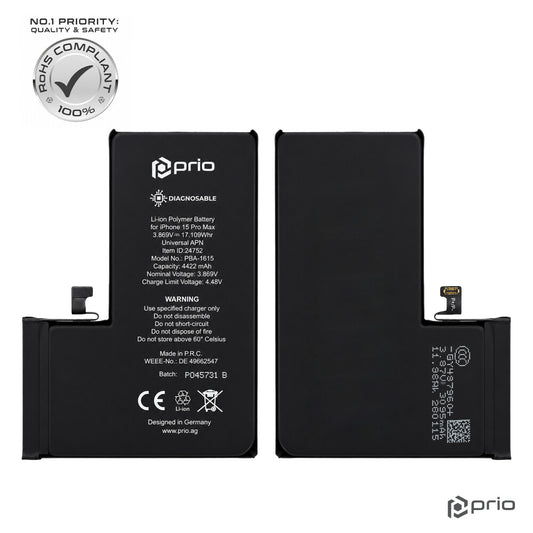 prio Diagnosefähiger Akku für iPhone 15 Pro Max