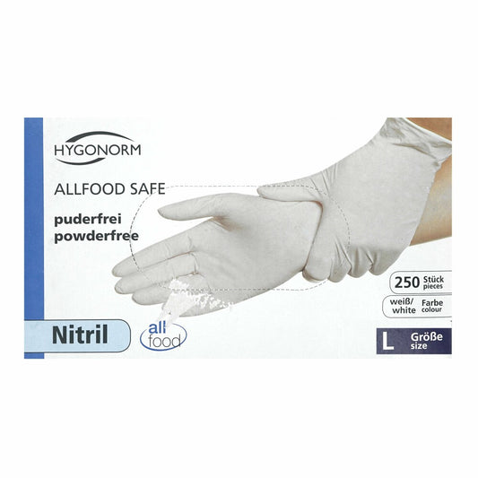 Hygonorm Allfood safe Nitril, 250 Stück, Größe L, weiß