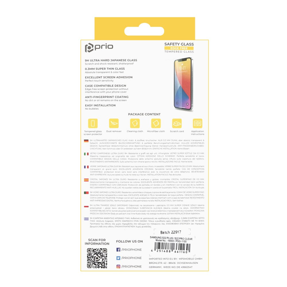 prio Displayschutzglas für Samsung S22+ transparent