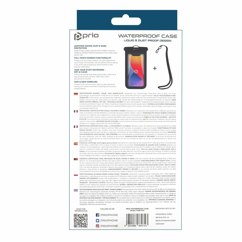 prio Wasserdichte Smartphone-Hülle, Handytasche schwarz