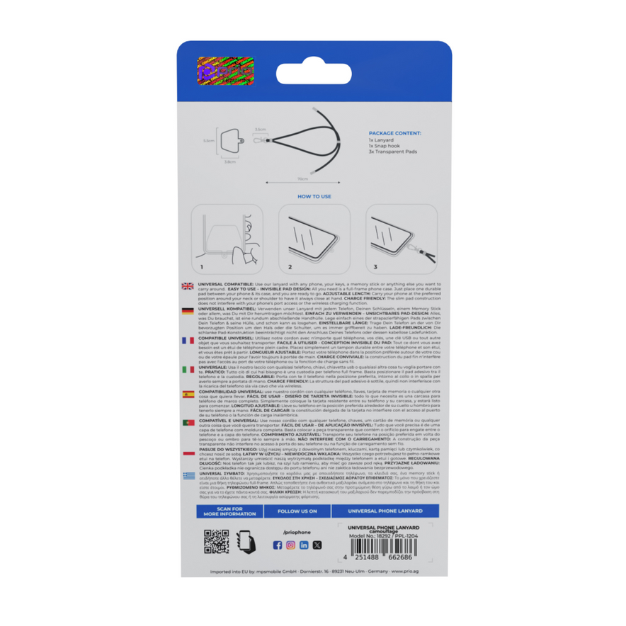 prio Universelles Handy-Umhängeband 0.7m Tarnfarbe