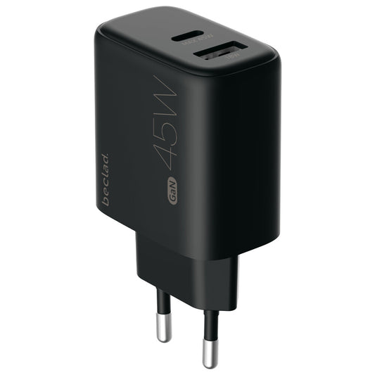 beclad. 45W 2-Port-Reiseadapter (C+A max. 20W) SCHWARZ BE-PT745BG-GR