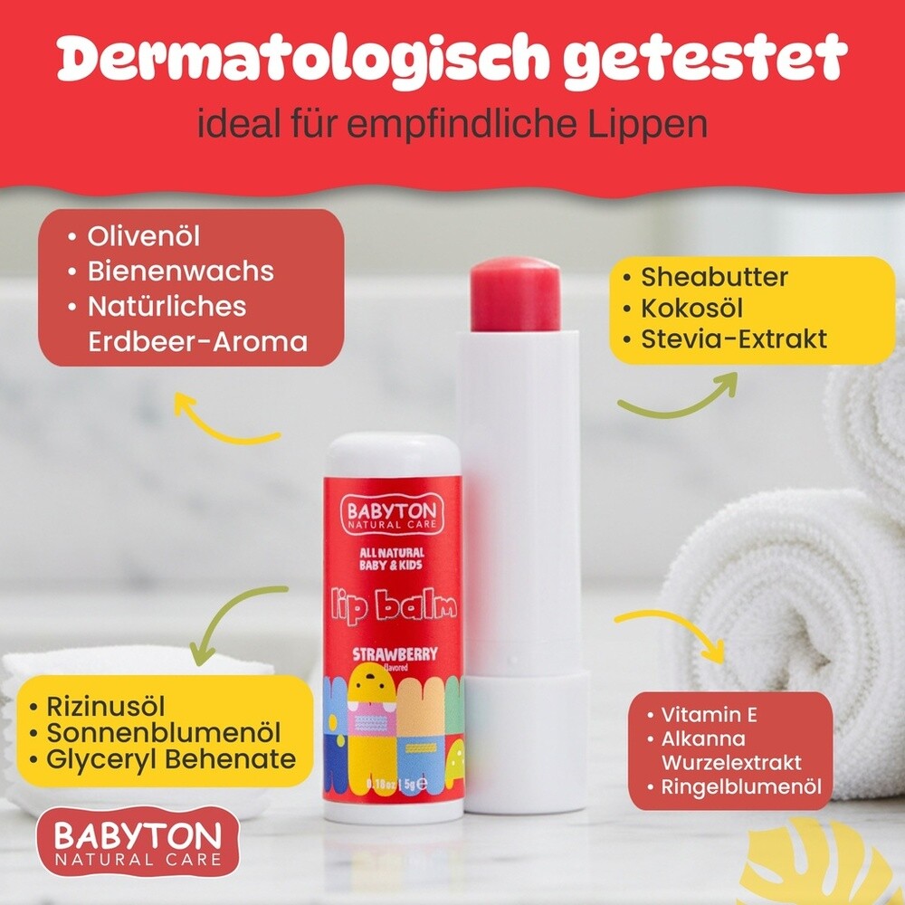 Babyton Lippenbalsam für Babys und Kinder, Erdbeergeschmack, 5 g
