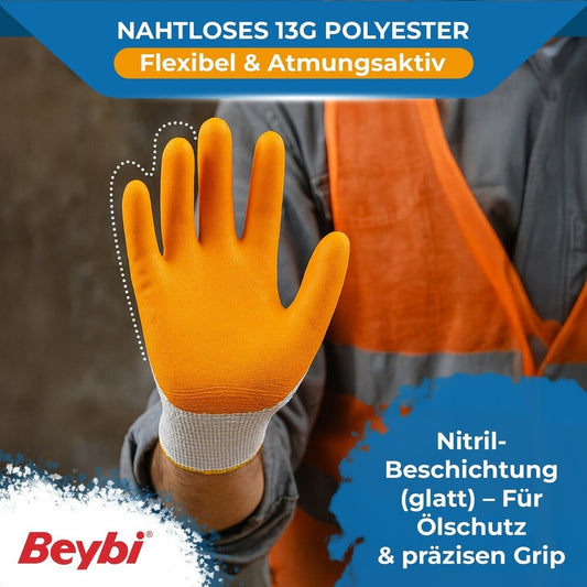 12 Paar Arbeitshandschuhe, Polyester, Gelb und Weiß