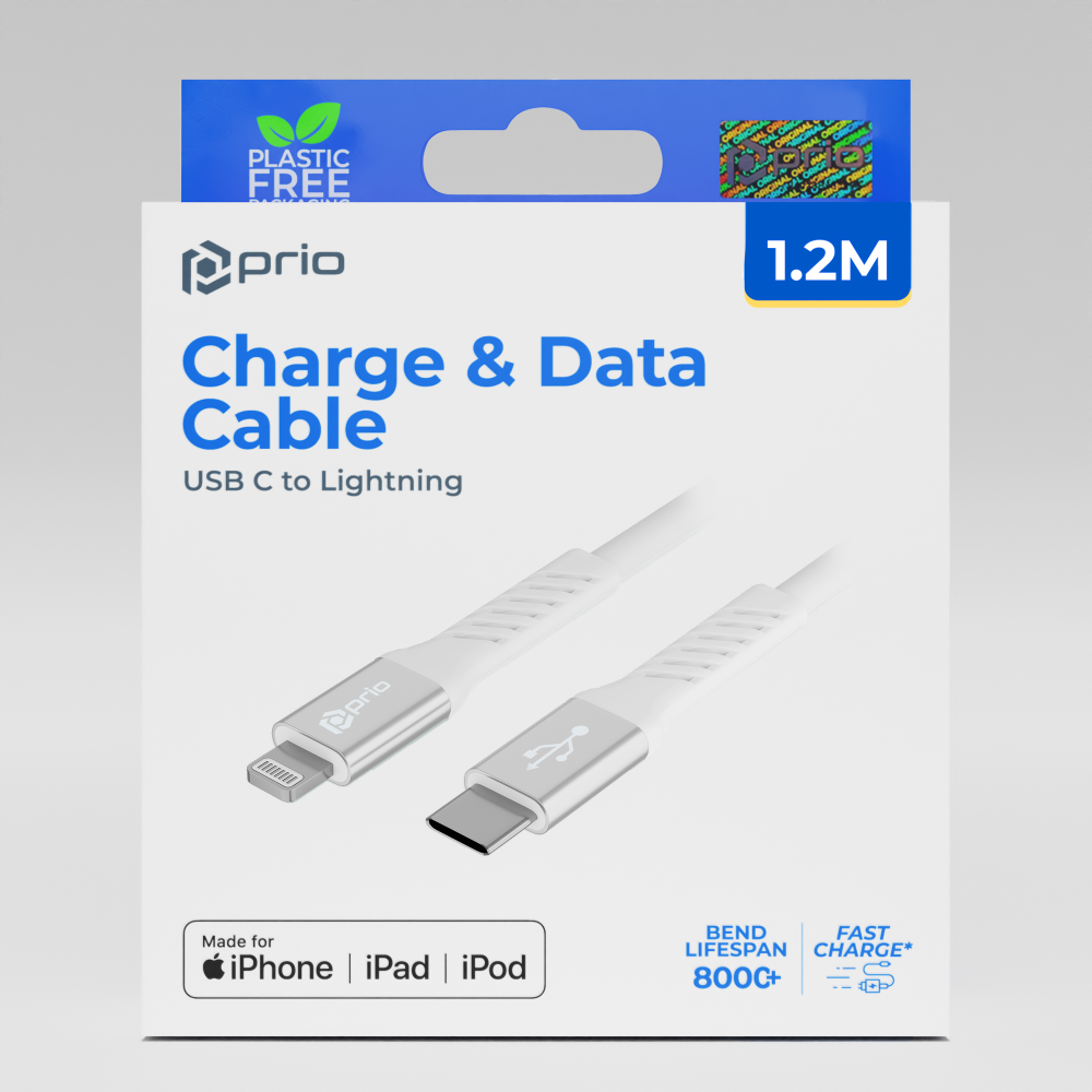 Prio Lade- Charge & Sync USB C auf Lightning Mfi -zertifiziert 1,2 m weiß