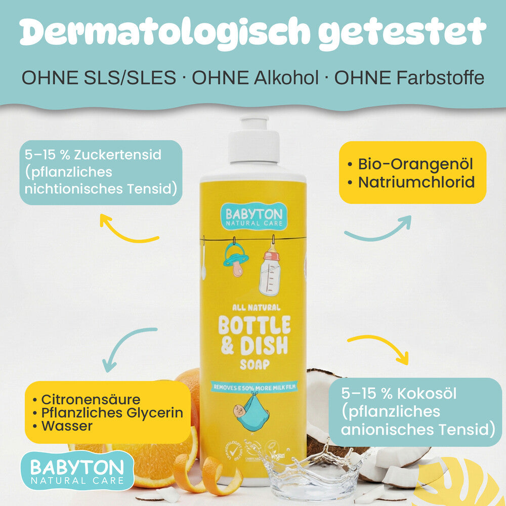 Babyton Flaschen- und Geschirrseife, Naturseife, 500 ml