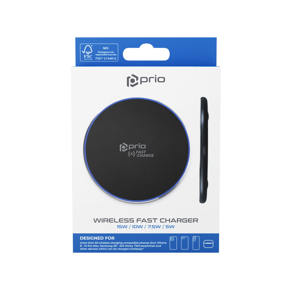 prio kabelloses Schnellladegerät 15W (USB C) schwarz