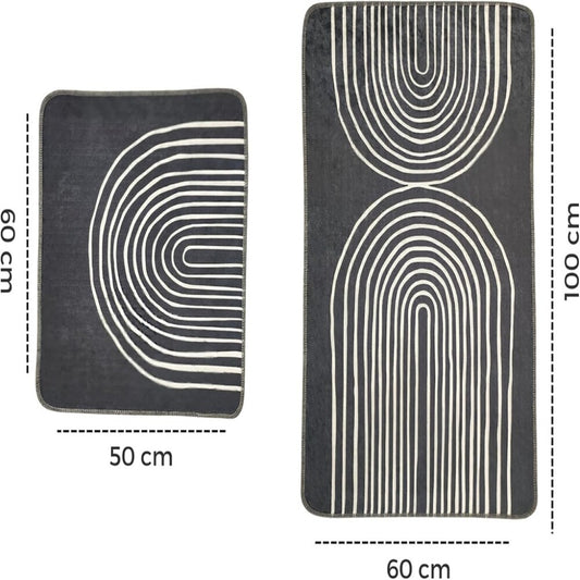 Miqna 2-tlg. rutschfestes Badteppich Set , waschbar (60x100 & 50x60 cm)
