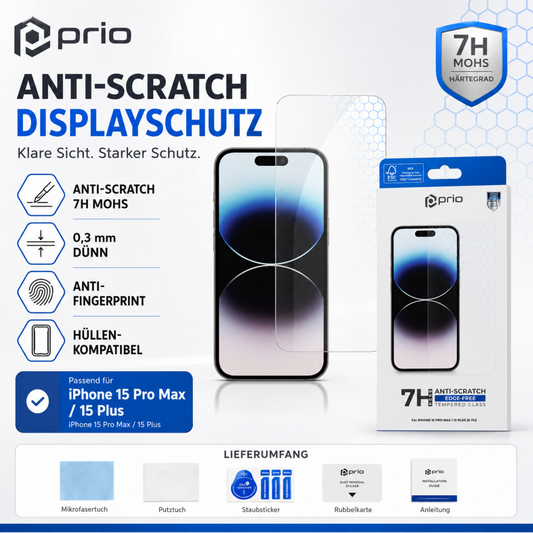 prio Anti-Scratch Displayschutzglas für iPhone 15 Pro Max / 15 Plus (6.7in) transparent