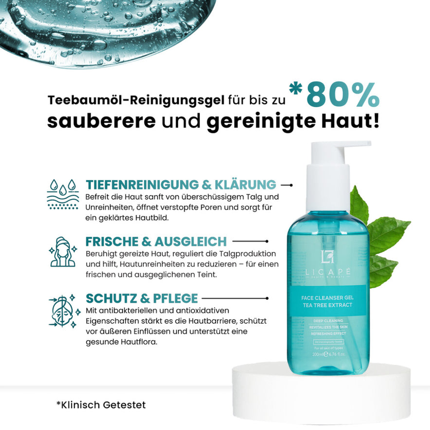 Tea Tree Gesichtsreinigungsgel 200 ml - Sanfte Tiefenreinigung & Feuchtigkeit